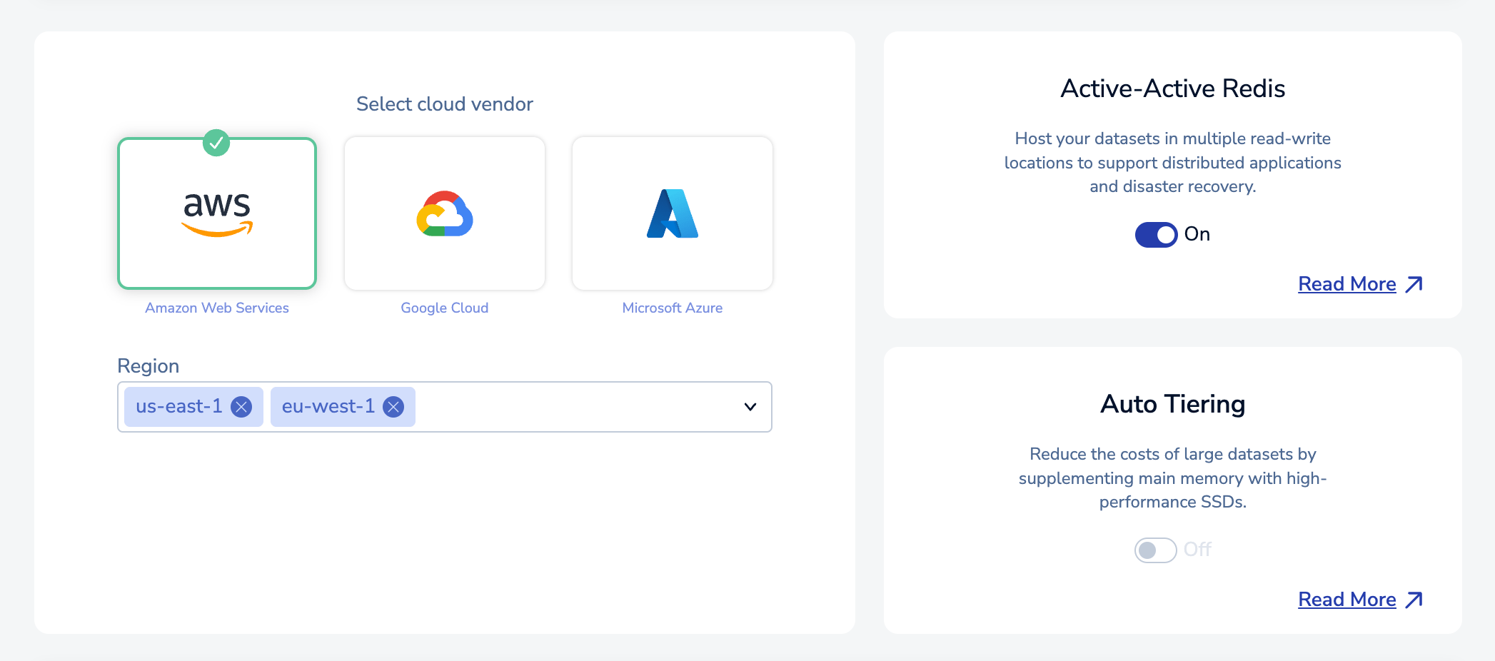 When you enable Active-Actve, you need to specify the regions for each database instance.