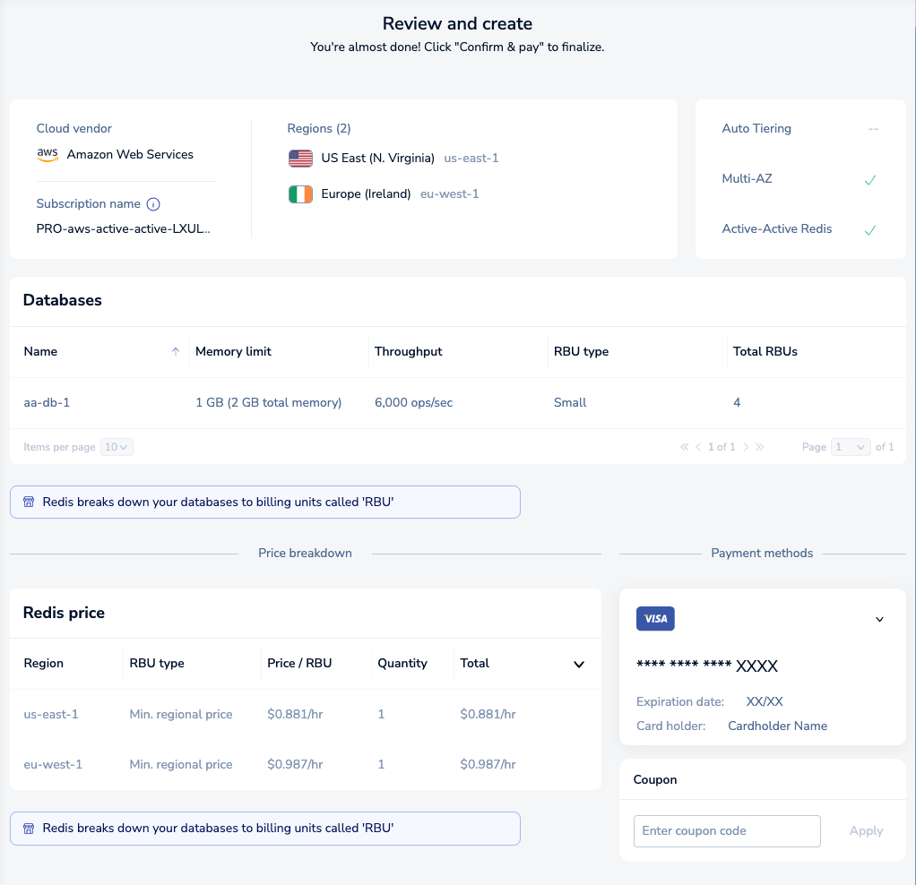 The Review & Create tab of the New Flexible subscription screen.