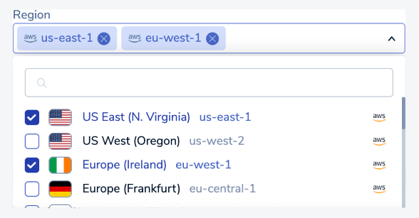 Use the Region drop-down to select the regions for your Active-Active database.