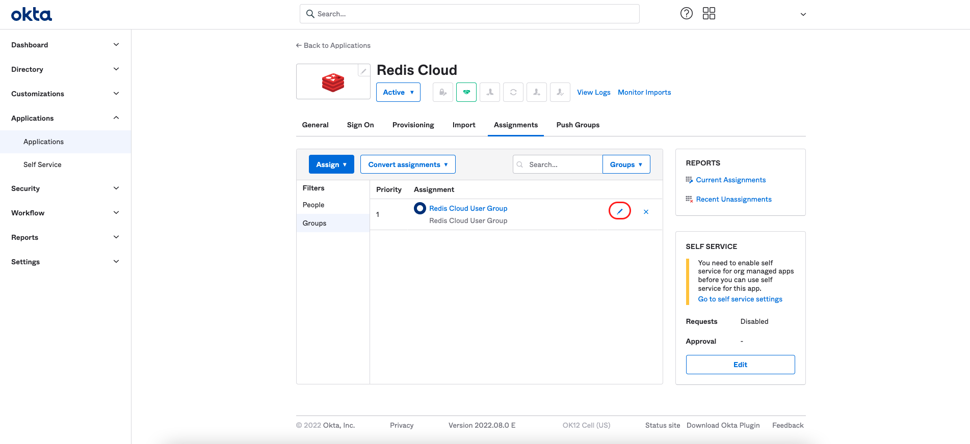Use the Okta admin console to locate the Org2Org application template.