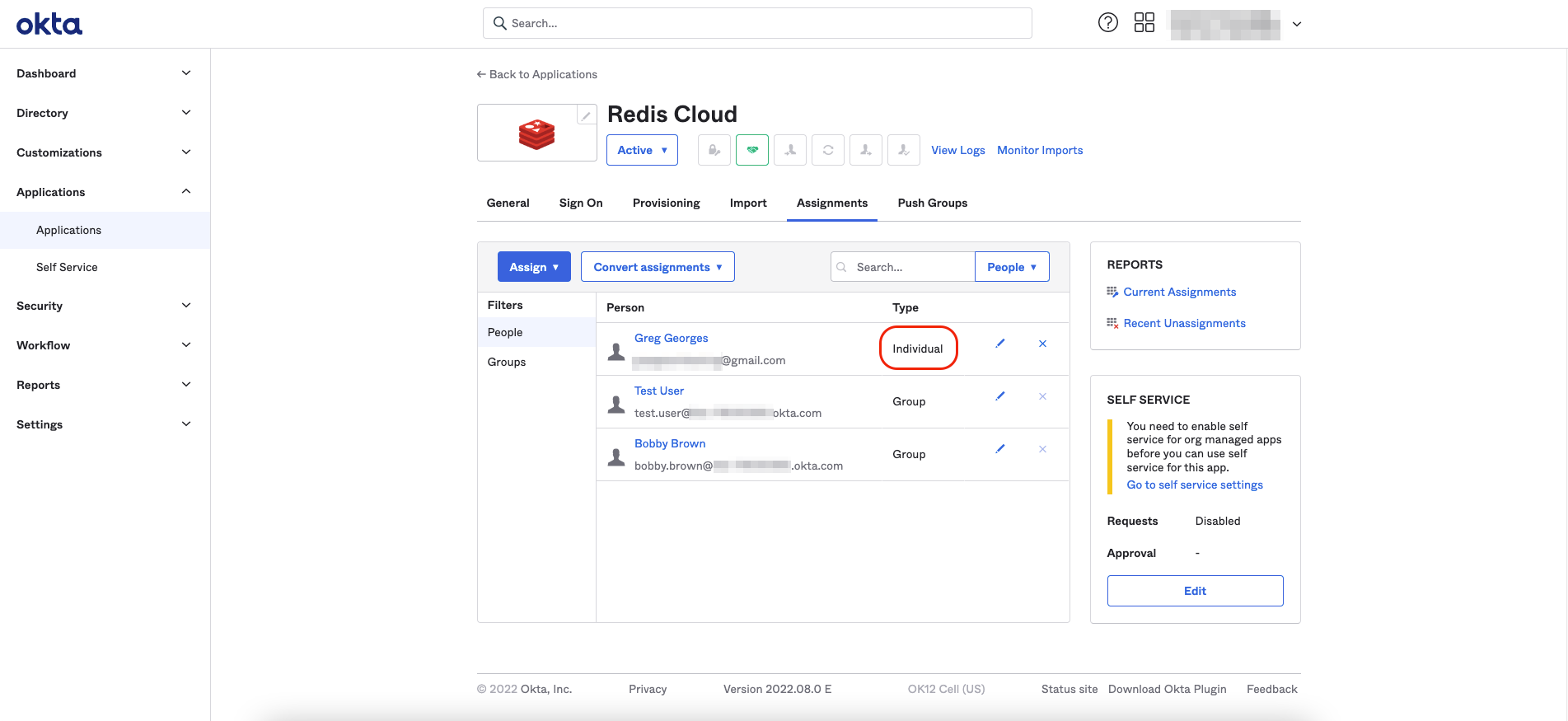 Use the Okta admin console to locate the Org2Org application template.