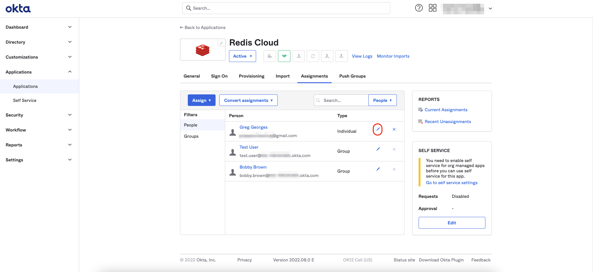 Use the Okta admin console to locate the Org2Org application template.