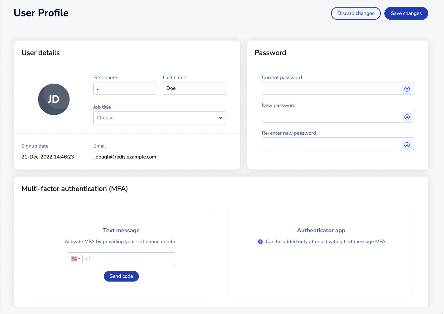 The User Profile screen lets you manage selected settings associated with your user account.